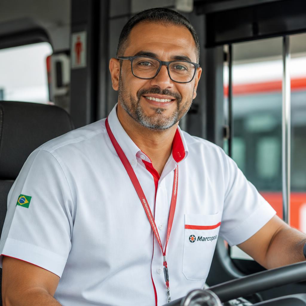Motorista de ônibus com óculos